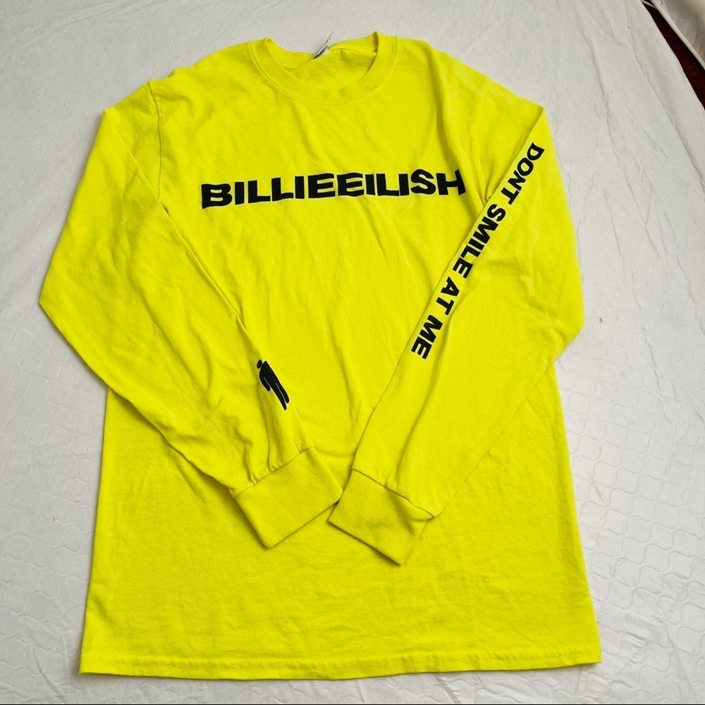 Gildan Billie Eilish neon yellow long sleeve concert merch t-shirt S
